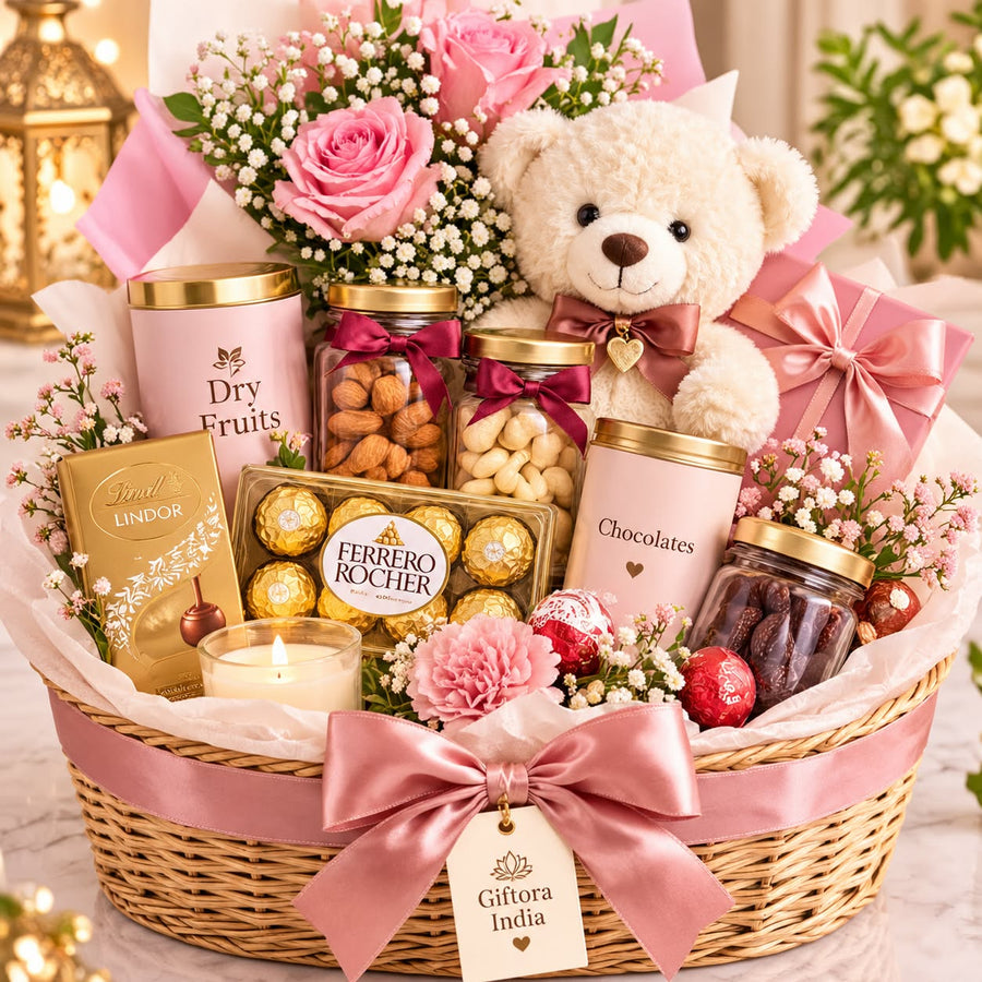 Giftora Blush Teddy & Treats Gift Basket product photo