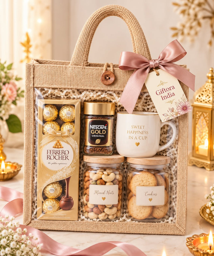 Giftora Jute Basket Coffee & Treats Hamper product photo