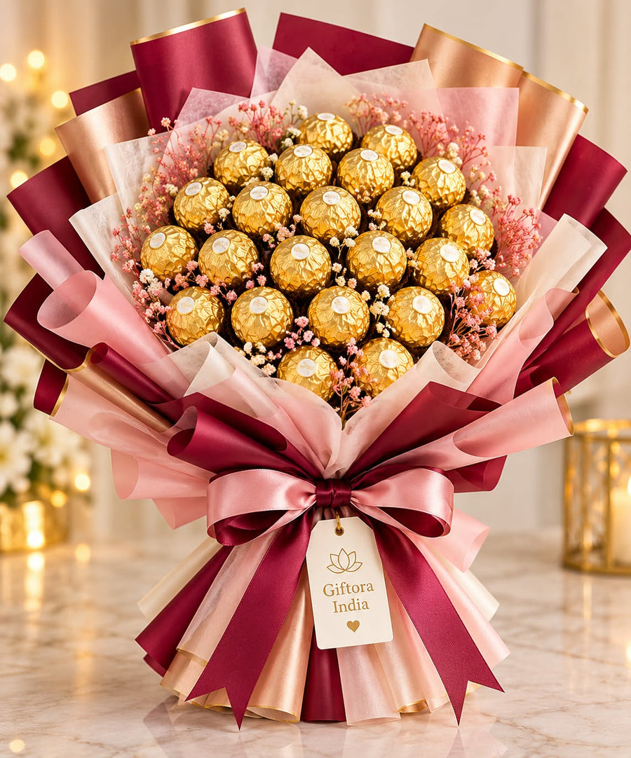 Giftora Maroon & Blush Ferrero Bouquet product photo