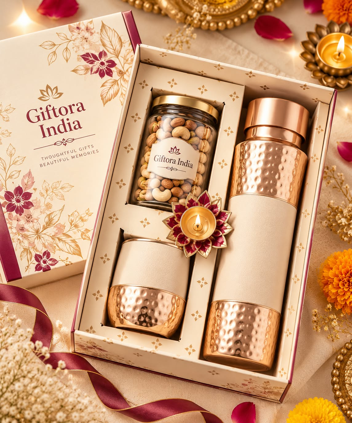 Giftora Copper Luxe Nuts & Tumbler Gift Box product photo